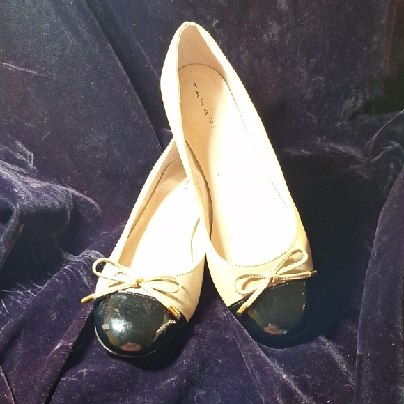 Tahari Shoes - Tahari Cream and Black Flats Timeless Elegance
